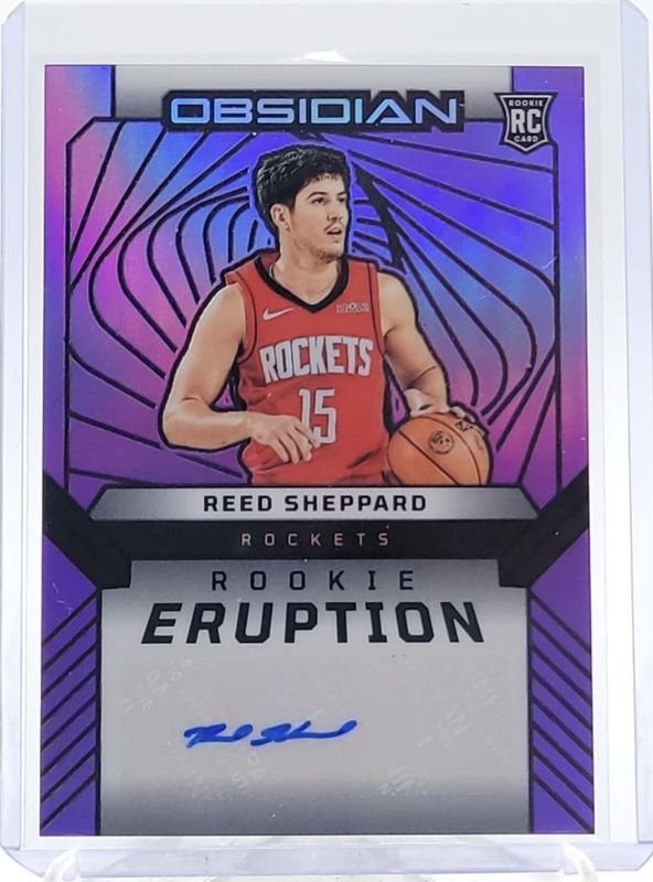 Reed Sheppard 2024 Obsidian #REA-SHP Rookie Eruption Autographs - Electric Etch Purple Flood /49 RAW