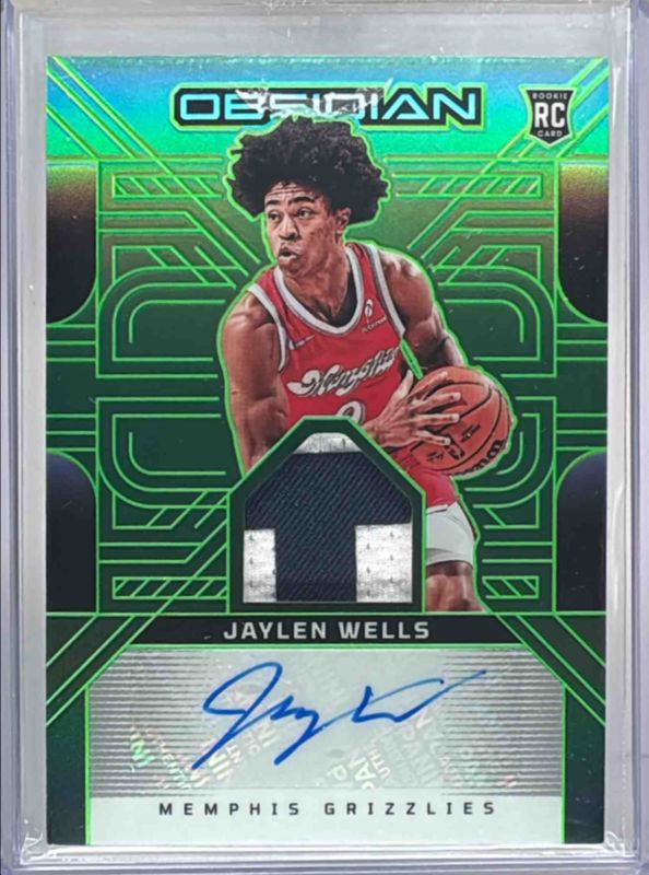 Jaylen Wells 2024 Obsidian #RJI-WEL Rookie Jersey Ink - Electric Etch Green Flood /25 RAW