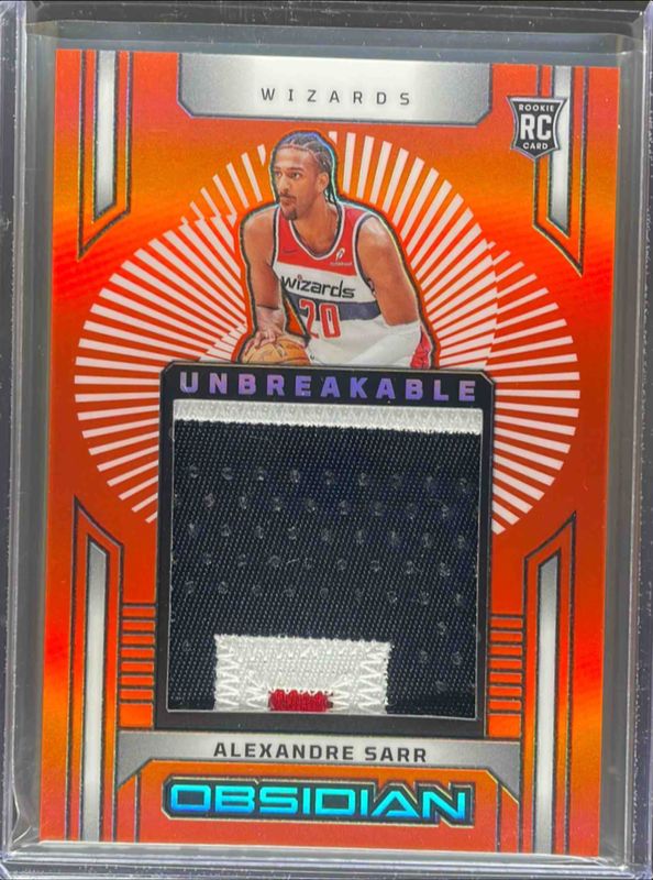 Alexandre Sarr 2024 Obsidian #17 Unbreakable Memorabilia - Electric Etch Orange Flood /99 Rookie RAW