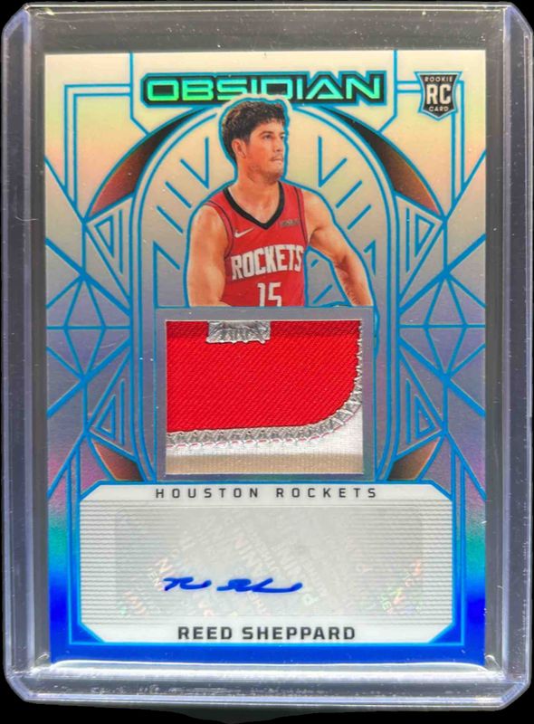 Reed Sheppard 2024 Obsidian #220 Rookie Jersey Autographs - Electric Etch Snowcapped FOTL /27 RAW
