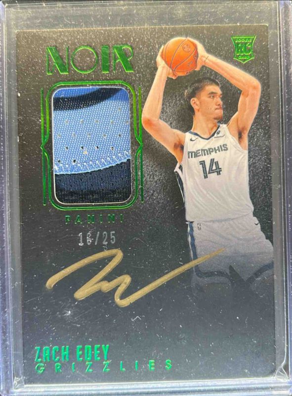 Zach Edey 2024 Noir #385 10th Anniversary Patch Autographs - Holo Green /25 Rookie RAW