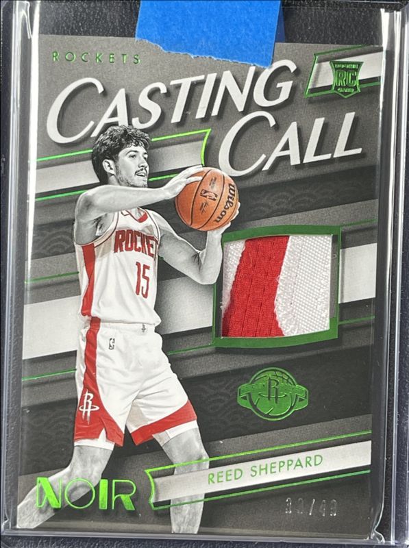 Reed Sheppard 2024 Noir #20 Casting Call Memorabilia - Holo Green /49 Rookie RAW