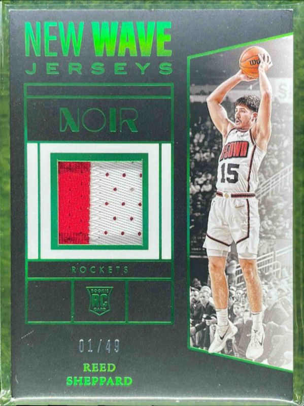 Reed Sheppard 2024 Noir #20 New Wave Jerseys - Holo Green /49 Rookie RAW