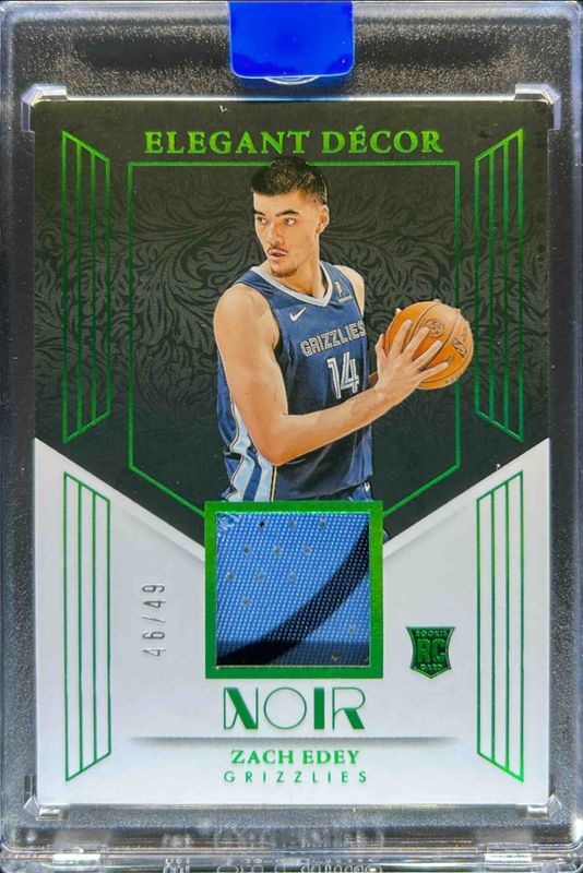 Zach Edey 2024 Noir #11 Elegant Decor Rookie Jerseys - Holo Green /49 RAW