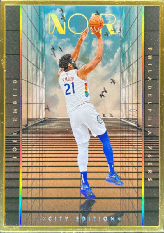 Joel Embiid 2024 Noir #214 Base Metal Frame City Edition - FOTL Holo Gold /8 RAW