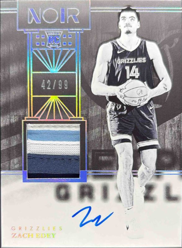 Zach Edey 2024 Noir #330 Rookie Patch Autographs Black & White /99 RAW