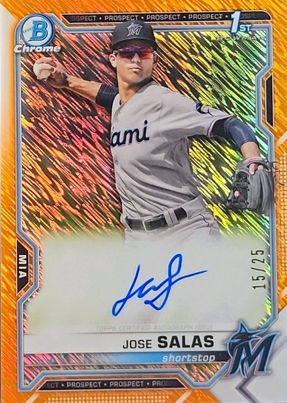 Jose Salas 2021 Bowman #CPA-JS Chrome Prospect Auto - Orange Shimmer Refractor /25 (1st) RAW
