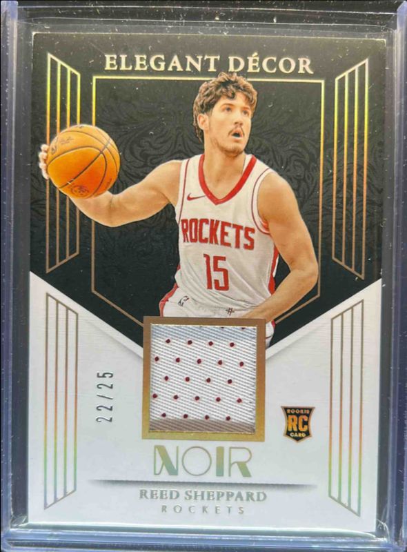 Reed Sheppard 2024 Noir #1 Elegant Decor Rookie Jerseys - Holo Gold /25 RAW