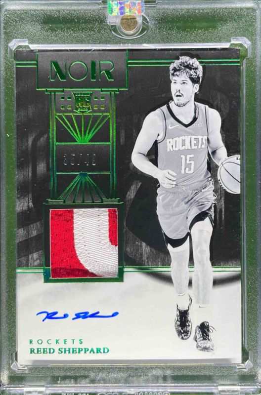 Reed Sheppard 2024 Noir #301 Rookie Patch Autographs Black & White - Holo Green /49 RAW