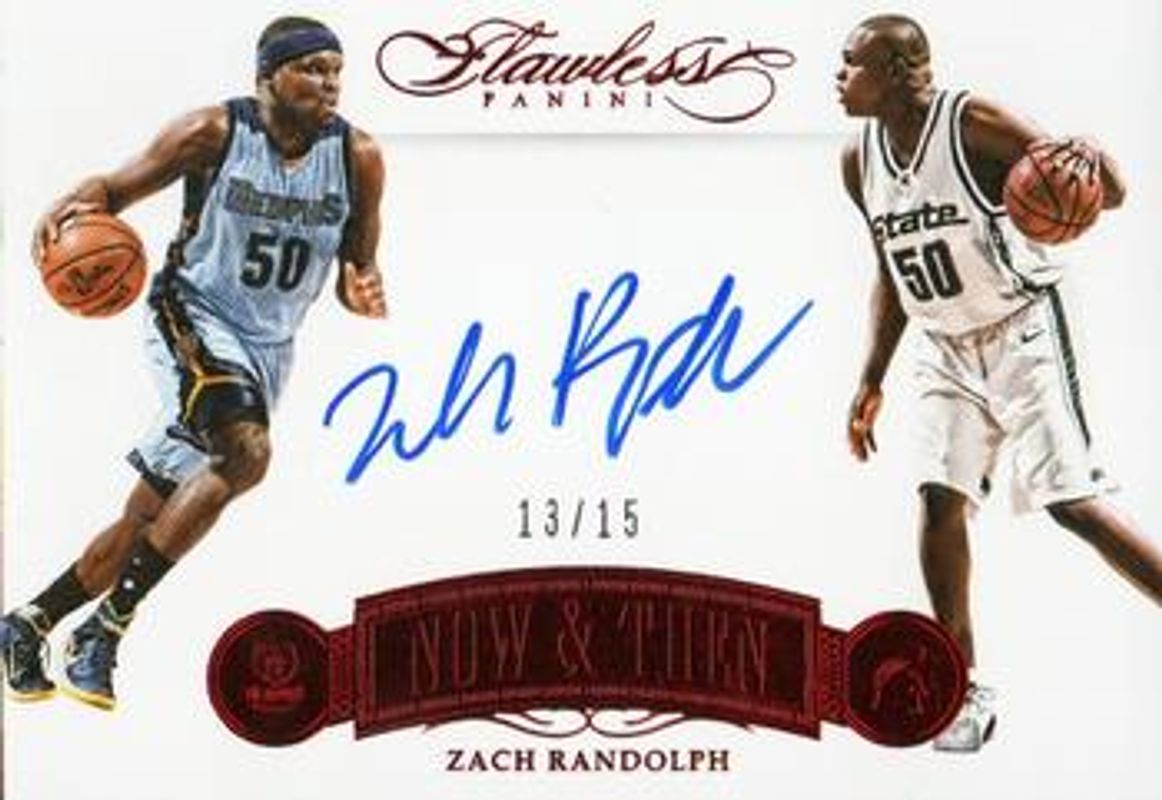 Zach Randolph 2015 Flawless #NT-ZR Now & Then Signatures - Ruby /15 RAW