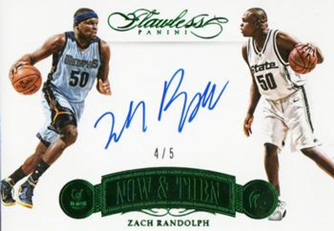 Zach Randolph 2015 Flawless #NT-ZR Now & Then Signatures - Emerald /5 RAW