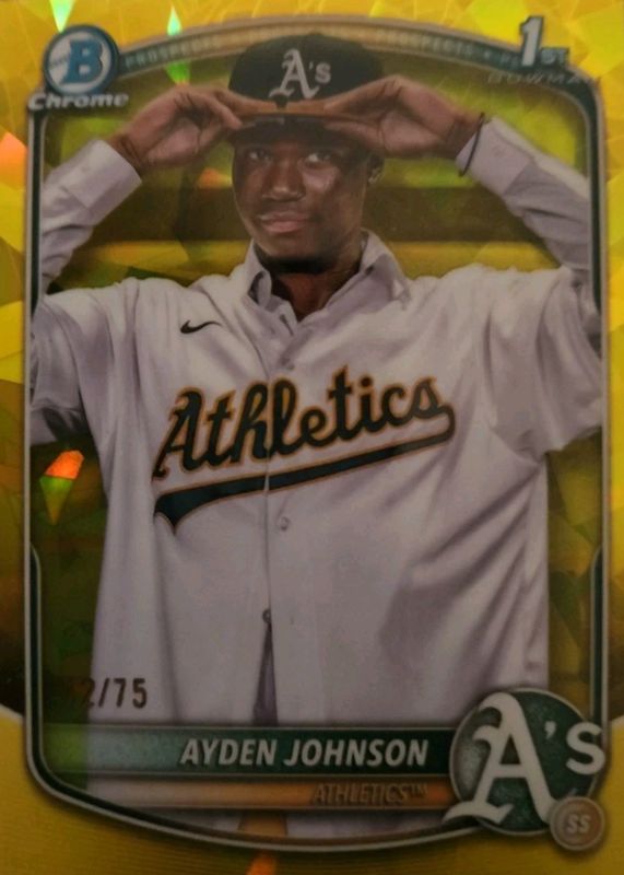 Ayden Johnson 2025 Bowman Chrome Sapphire Edition #BCP-197 Prospects - Yellow /75 (1st) RAW