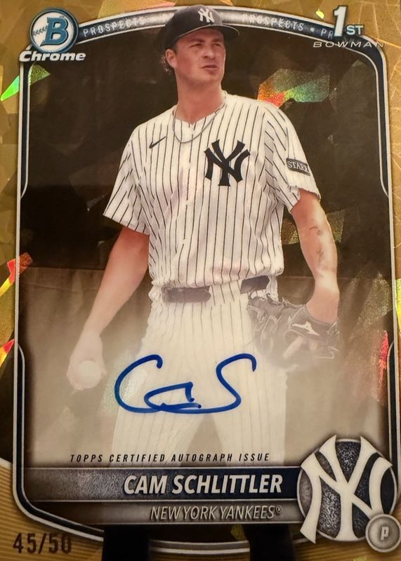 Cam Schlittler 2025 Bowman Chrome Sapphire Edition #CPSA-CS Prospect Auto - Gold /50 (1st) RAW
