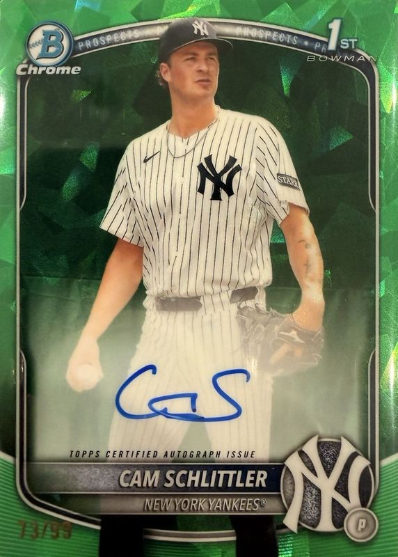 Cam Schlittler 2025 Bowman Chrome Sapphire Edition #CPSA-CS Prospect Auto - Green /99 (1st) RAW