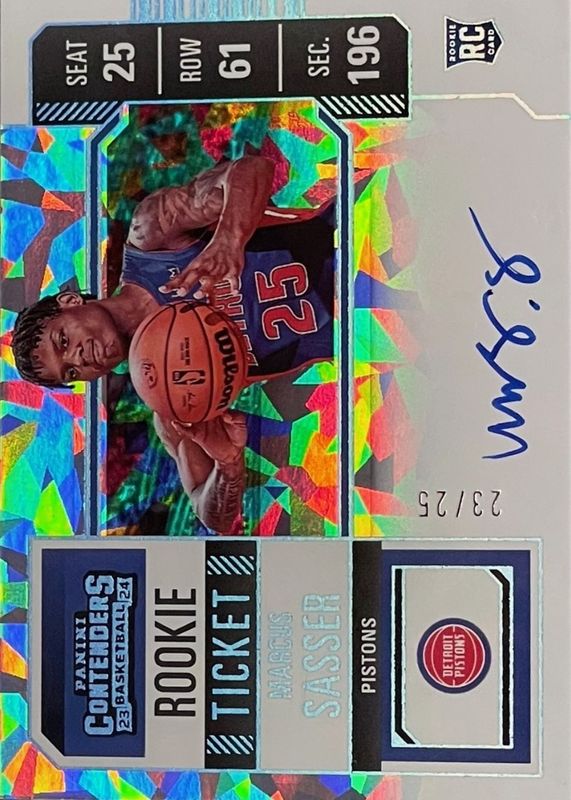 Marcus Sasser 2023 Contenders #118 Rookie Ticket Auto Variation - Cracked Ice Ticket /25 RAW