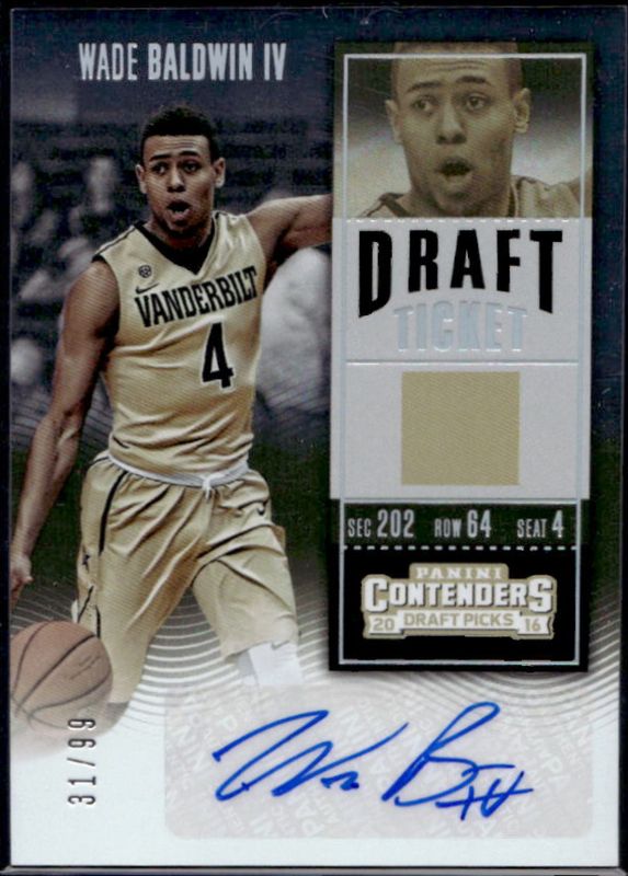 Wade Baldwin IV 2016 Contenders Draft Picks #117 College Ticket Autographs - Draft Ticket /99 Rookie RAW
