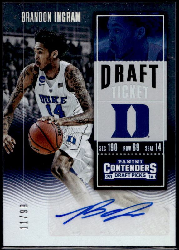Brandon Ingram 2016 Contenders Draft Picks #102 College Ticket Autographs - Draft Ticket /99 Rookie RAW