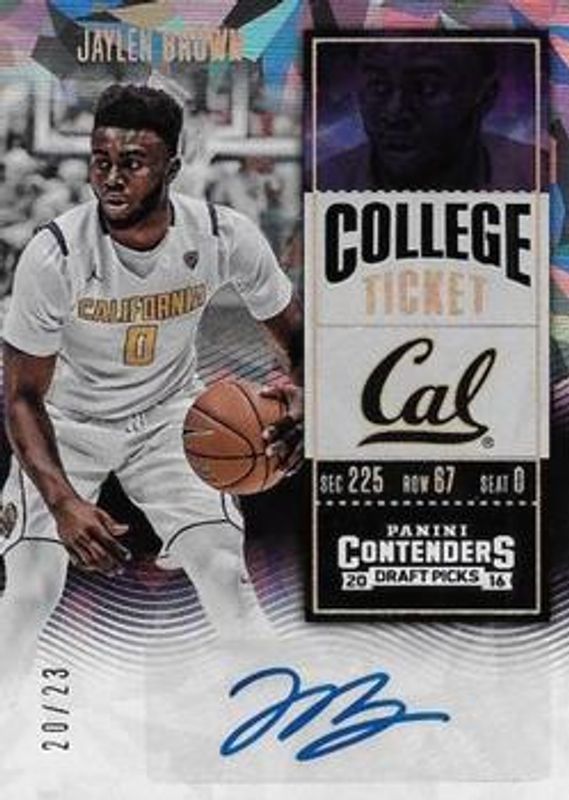 Jaylen Brown 2016 Contenders Draft Picks #108 College Ticket Autographs Variations - Cracked Ice Ticket /23 Rookie RAW