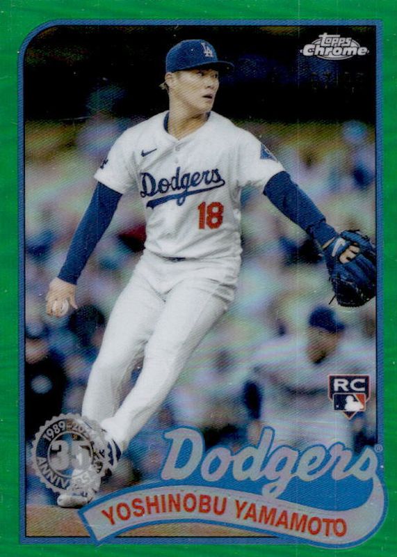 Yoshinobu Yamamoto 2024 Topps Chrome Update #89CU-5 1989 Topps - Green Refractor /99 Rookie PSA 10