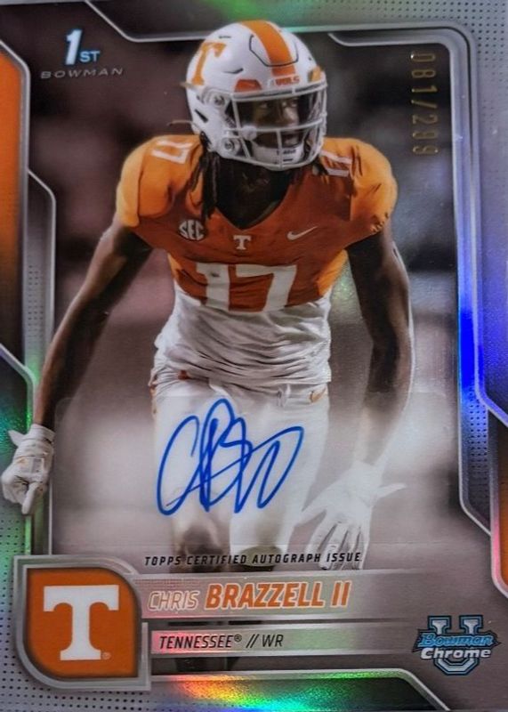Chris Brazzell II 2025 Bowman Chrome University #BCA-CB Prospect Auto - Refractor /299 (1st) RAW