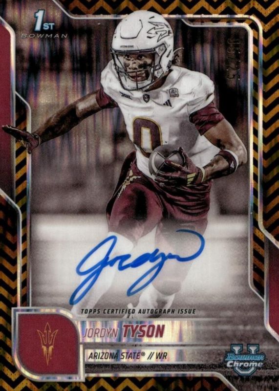 Jordyn Tyson 2025 Bowman Chrome University #BCA-JTY Prospect Auto - Black & Gold Stealth Refractor /25 (1st) RAW