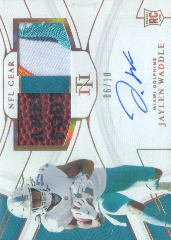 Jaylen Waddle 2021 National Treasures #RSC-JW Rookie NFL Gear Signature Combos - Holo Gold /10 RAW