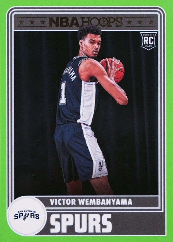 Victor Wembanyama 2023 Hoops #298 Tribute - Neon Green Rookie PSA 9