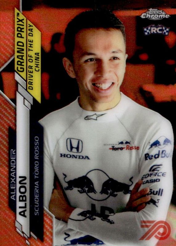 Alexander Albon 2020 Topps Chrome Formula 1 #156 Grand Prix Driver of the Day - 70th Anniversary Orange Refractor (China) Rookie RAW