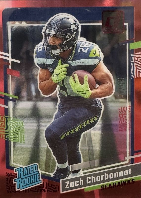 Zach Charbonnet 2023 Clearly Donruss #91 Red /49 Rookie RAW