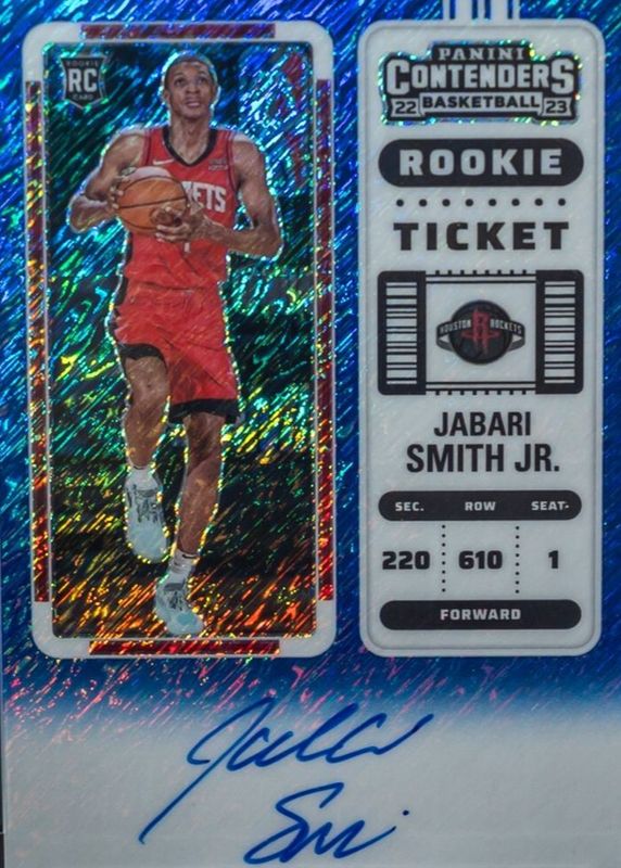Jabari Smith Jr. 2022 Contenders #117 Rookie Ticket Auto - Premium Blue Shimmer /21 RAW