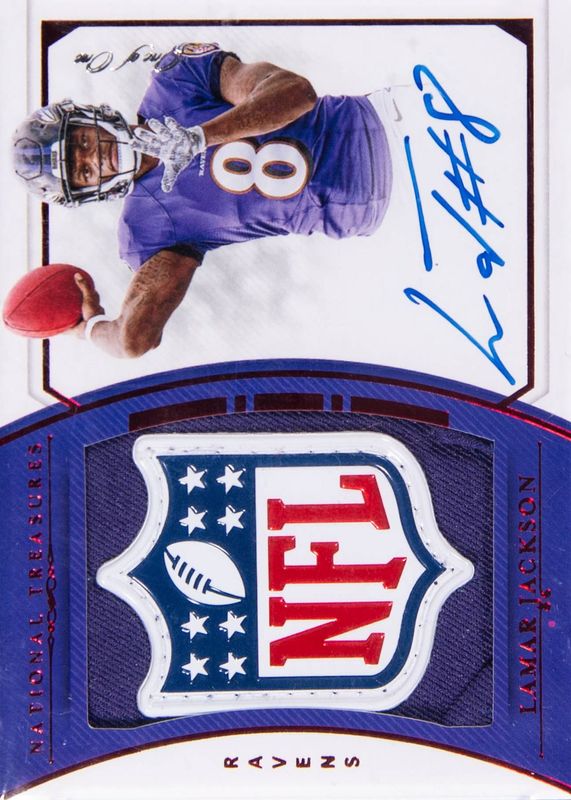 Lamar Jackson 2018 National Treasures #RMS-LJ Rookie Material Signatures - NFL Shield /1 RAW