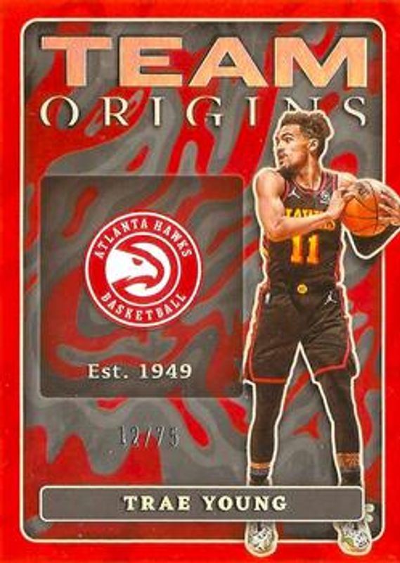 Trae Young 2022 Origins #10 Team Origins - Red /75 RAW