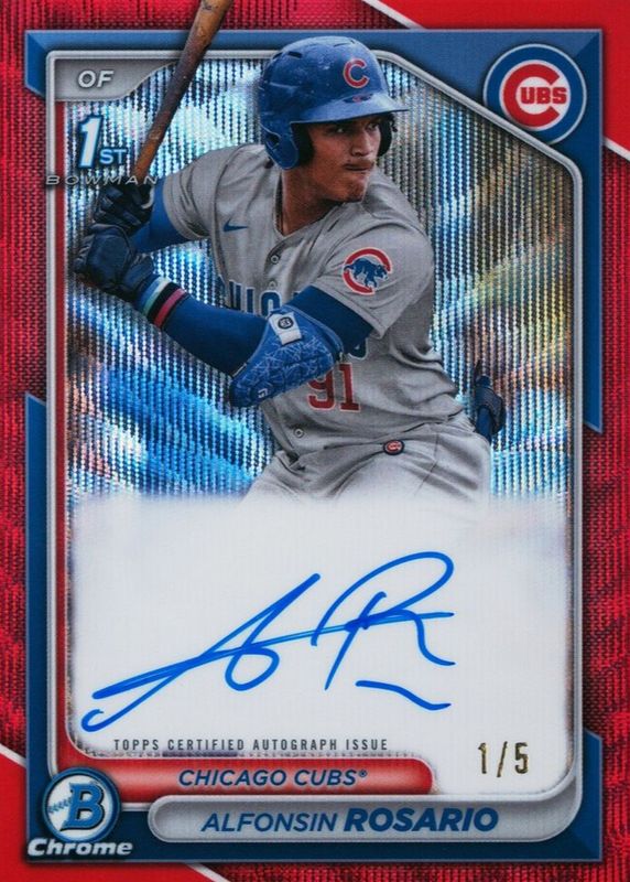 Alfonsin Rosario 2024 Bowman #CPA-ARO Chrome Prospect Auto - Red Wave Refractor /5 (1st) RAW