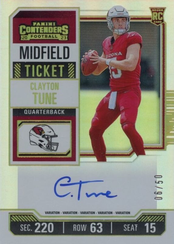 Clayton Tune 2023 Contenders #106 Rookie Ticket Auto Variation - Midfield Ticket /50 RAW