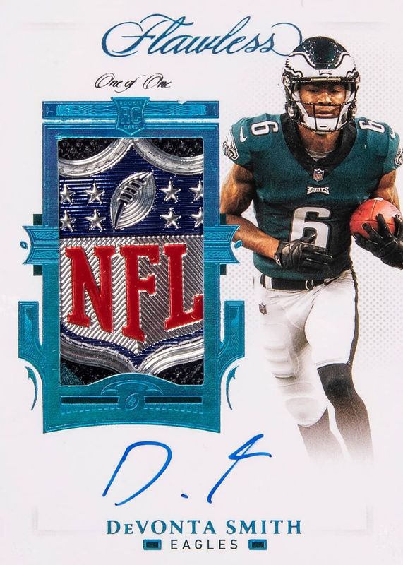 DeVonta Smith 2021 Flawless #RPA-DVA Rookie Patch Auto - Platinum /1 PSA 10