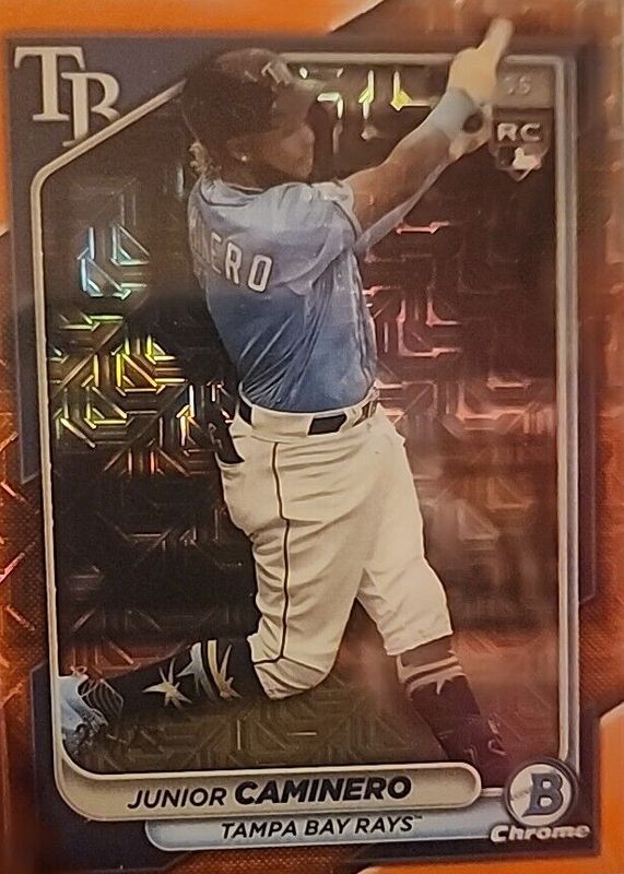 Junior Caminero 2024 Bowman Chrome Mega Box #56 Orange Mojo Refractor /25 Rookie PSA 10