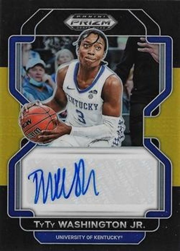 TyTy Washington Jr. 2022 Prizm Draft Picks #DP-TYW Draft Picks Autographs - Black Gold /5 Rookie RAW