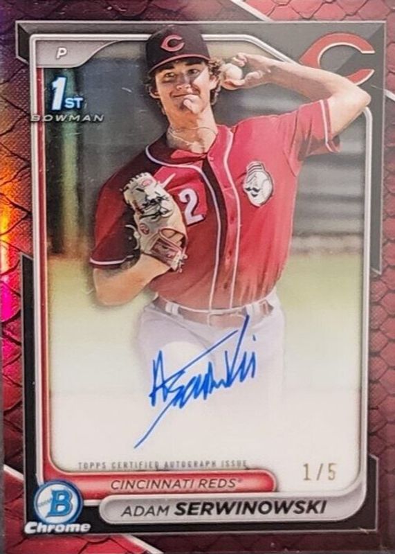 Adam Serwinowski 2024 Bowman Chrome #CPA-ASE Prospect Auto - Reptilian Red Refractor /5 (1st) RAW