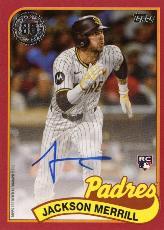 Jackson Merrill 2024 Topps Update #89AU-JM 1989 Topps Baseball Autographs - Red /25 Rookie RAW