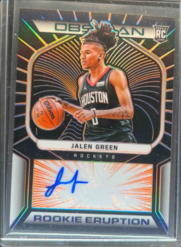 Jalen Green 2021 Obsidian #RES-JLG Rookie Eruption Signatures - Electric Etch Orange /50 RAW