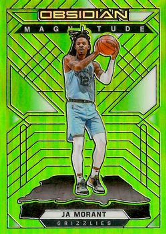 Ja Morant 2021 Obsidian #12 Magnitude - Electric Etch Green Flood RAW