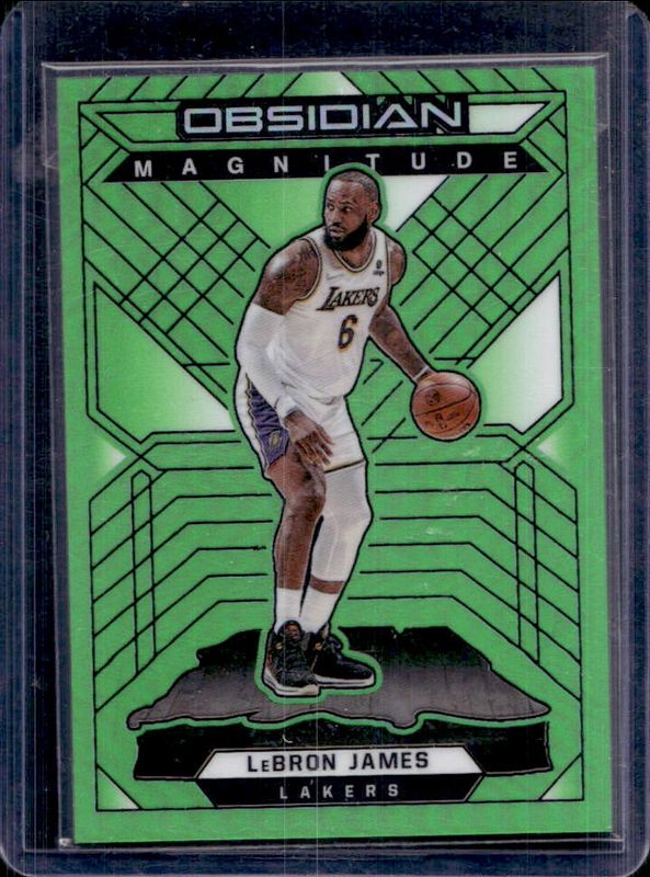 LeBron James 2021 Obsidian #6 Magnitude - Electric Etch Green Flood RAW
