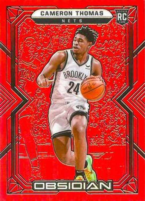 Cam Thomas 2021 Obsidian #171 Electric Etch Red Flood Rookie RAW
