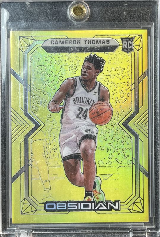 Cam Thomas 2021 Obsidian #171 Electric Etch Yellow Flood Rookie RAW
