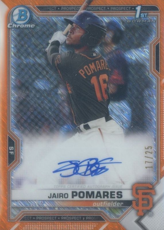 Jairo Pomares 2021 Bowman #CPA-JP Chrome Prospect Auto - Orange Shimmer Refractor /25 (1st) RAW