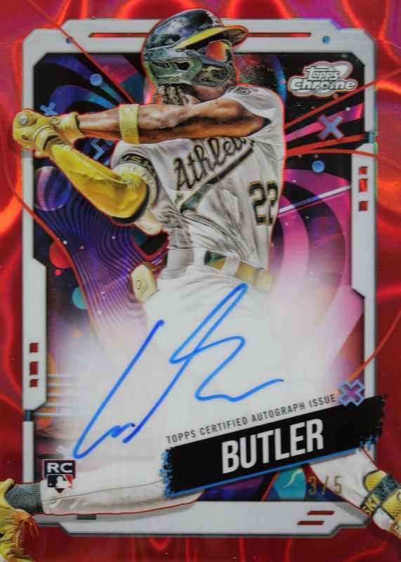 Lawrence Butler 2024 Topps Chrome Cosmic #CCA-LB Autographs - Red Flare Refractor /5 Rookie RAW