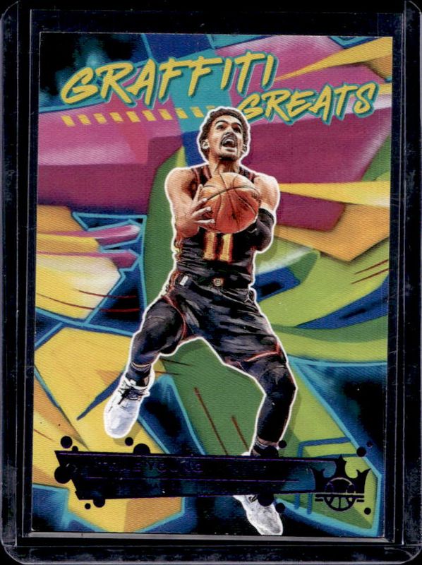 Trae Young 2021 Court Kings #10 Graffiti Greats - Violet /49 RAW