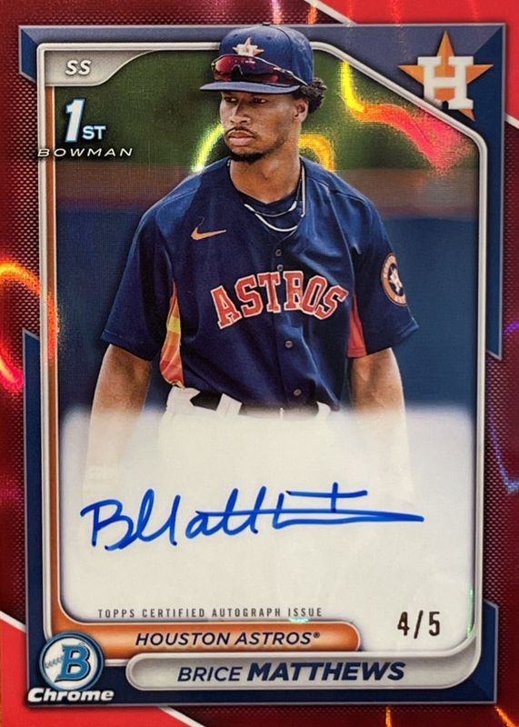 Brice Matthews 2024 Bowman #CPA-BM Chrome Prospect Auto - Red Lava Refractor /5 (1st) RAW