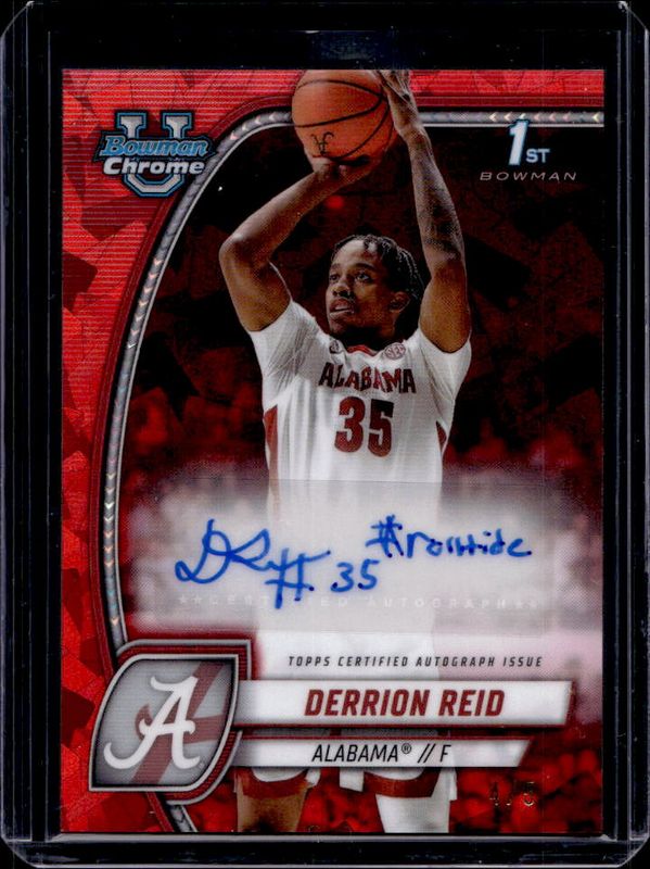 Derrion Reid 2024 Bowman Chrome University Sapphire Edition #20 Prospect Autographs - Red Refractor /5 RAW