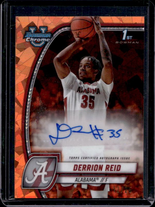Derrion Reid 2024 Bowman Chrome University Sapphire Edition #20 Prospect Autographs - Orange Refractor /25 RAW